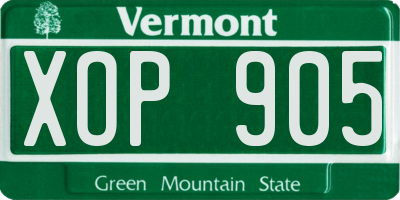 VT license plate XOP905