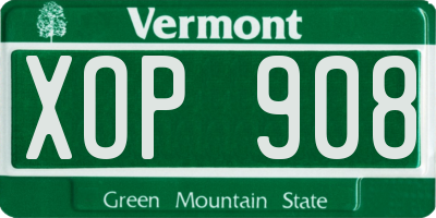 VT license plate XOP908