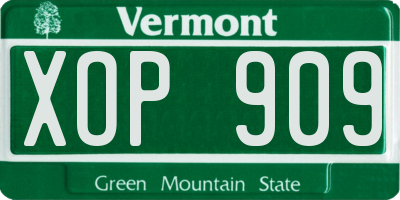 VT license plate XOP909