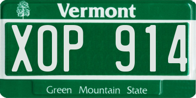 VT license plate XOP914