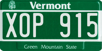 VT license plate XOP915