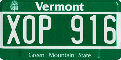 VT license plate XOP916