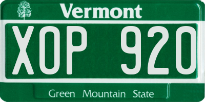 VT license plate XOP920