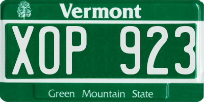 VT license plate XOP923