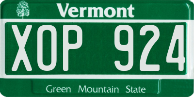 VT license plate XOP924