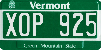 VT license plate XOP925