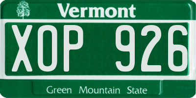 VT license plate XOP926