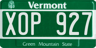 VT license plate XOP927
