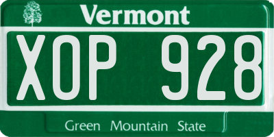 VT license plate XOP928