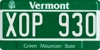 VT license plate XOP930