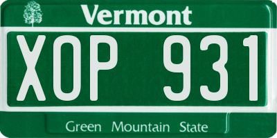 VT license plate XOP931