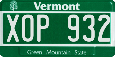 VT license plate XOP932