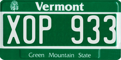 VT license plate XOP933