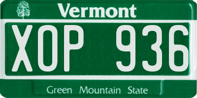 VT license plate XOP936