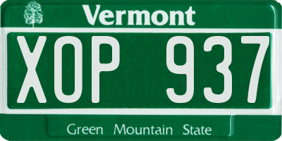VT license plate XOP937
