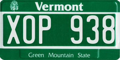 VT license plate XOP938