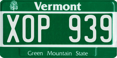 VT license plate XOP939