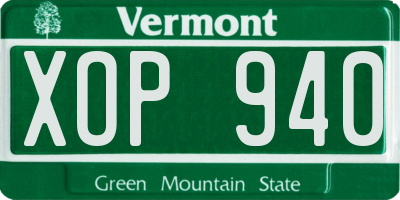 VT license plate XOP940