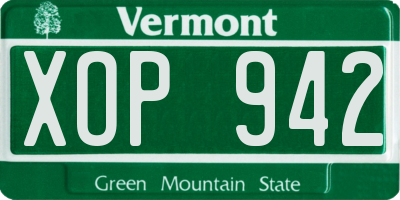 VT license plate XOP942