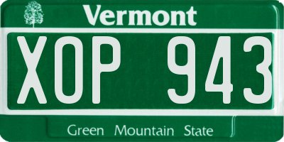 VT license plate XOP943