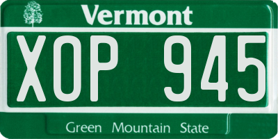 VT license plate XOP945