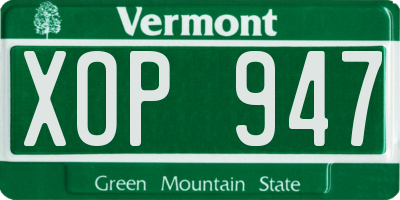 VT license plate XOP947