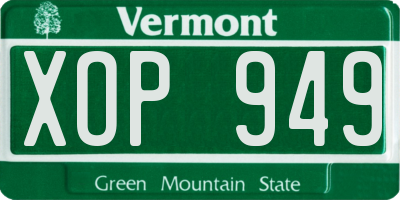 VT license plate XOP949
