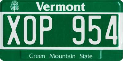 VT license plate XOP954