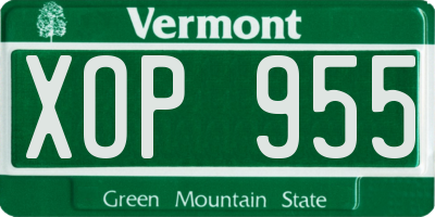 VT license plate XOP955