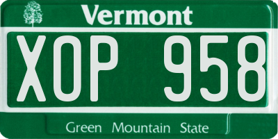 VT license plate XOP958