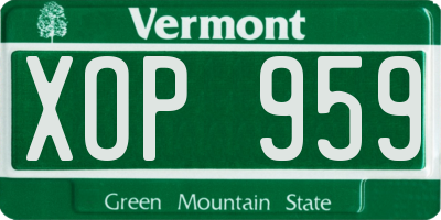 VT license plate XOP959