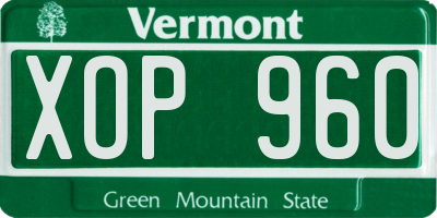 VT license plate XOP960