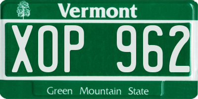 VT license plate XOP962