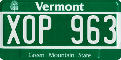 VT license plate XOP963