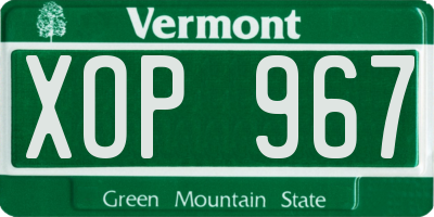 VT license plate XOP967