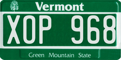 VT license plate XOP968