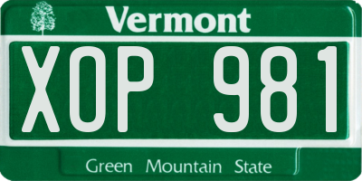 VT license plate XOP981