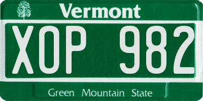 VT license plate XOP982