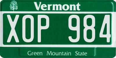 VT license plate XOP984