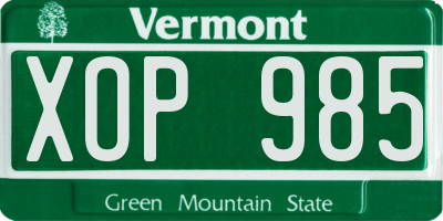 VT license plate XOP985