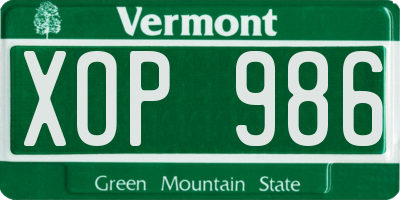 VT license plate XOP986
