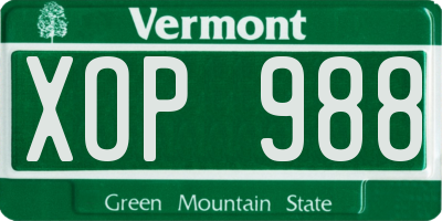 VT license plate XOP988