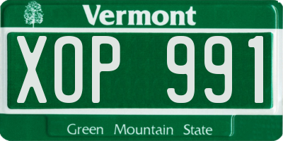 VT license plate XOP991
