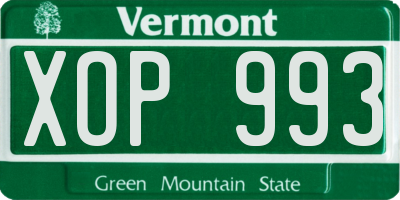 VT license plate XOP993