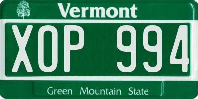 VT license plate XOP994