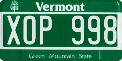 VT license plate XOP998