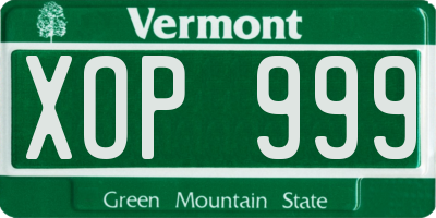 VT license plate XOP999