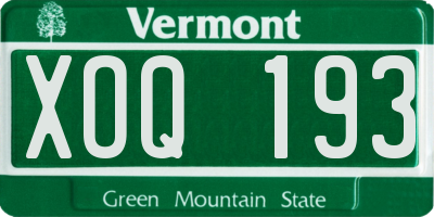 VT license plate XOQ193