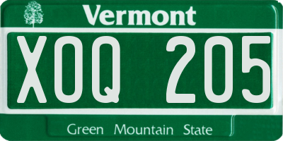 VT license plate XOQ205