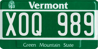 VT license plate XOQ989